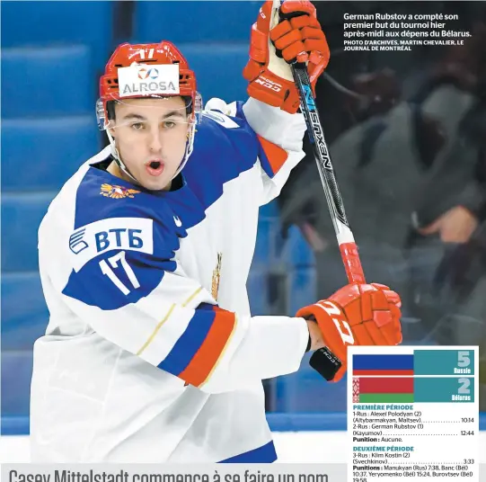  ??  ?? German Rubstov a compté son premier but du tournoi hier après-midi aux dépens du Bélarus.