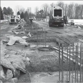  ?? PHOTO SUBMITTED BY SCOTT HARVEY ?? Work is underway at the Shelby High School campus where efforts are underway to install sports bleachers donated by businessma­n Grant Milliron. He donated the bleachers from the former Mansfield Motor Speedway.