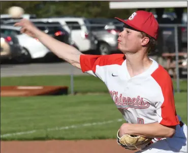  ?? ?? Shelby freshman Nic Eyster delivers pitch during Monday’s non-conference game against Lucas. (Photo by Chuck Ridenour)