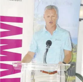  ?? (Photo: Paul Reid) ?? Scott Summy, owner of Aqua Bay Villa, addresses the media launch of the 53rd JGA Open held at Tryall Club. Aqua Bay sponsored the 54-hole event that ended on Tuesday.