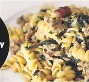  ??  ?? The fusilli with sausage and red swiss chard is one of the many homemade pastas offered at Tommy Lasagna.