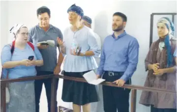  ?? (Twitter) ?? MKS SHULI MOALEM-REFAELI (center) and Bezalel Smotrich (second right) recite ‘slichot’ yesterday at the Shalom Al Yisrael synagogue in Jericho.