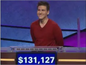  ?? SUBMITTED PHOTO ?? ‘Jeopardy!’ contestant James Holzhauer is all smiles as he continues his roll. He is now the second-leading money winner in the history of the show. He returns Monday night.