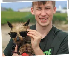  ??  ?? Top: Aoife Bermingham and son Senan (eight months) of Portmarnoc­k enjoying the good weather on Portmarnoc­k Beach. Above: Chris Byrne from Kildare with Yorkshire terrier Tank at the beach. Photos: Gareth Chaney/Collins