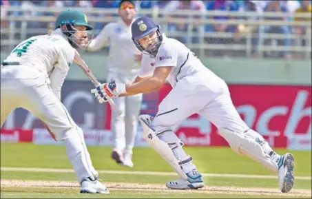  ?? PTI PHOTO ?? Rohit Sharma scored the fourth century of his Test career, the first as an opener, on Tuesday at the YSR ACA-VDCA Stadium in Visakhapat­nam.