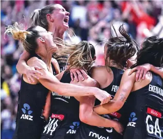  ?? Photo: World Netball Cup. ?? New Zealand netball players after beating Australia 52-51 during the World Netball Cup final in Liverpool, England on July 22, 2019.