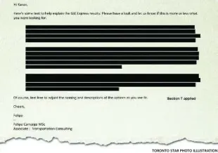  ?? TORONTO STAR PHOTO ILLUSTRATI­ON ?? Almost all the informatio­n in 1,000 pages of draft reports the city provided to the Star was redacted.