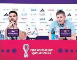  ?? R euters ?? Serbia’s Aleksandar Mitrovic and coach Dragan Stojkovic speak during a press conference.