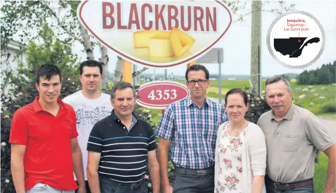  ??  ?? Les membres de la famille Blackburn font équipe à la ferme et à la fromagerie : Michaël, Jean-François, Benoît, Nicolas, Marie-Josée et Gilles.