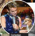  ?? ?? Comedian Julian Clary with Fanny the Wonder Dog on the set of Sticky Moments in 1989