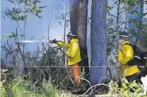  ?? MATTHEW THAYER THE MAUI NEWS VIA AP ?? A member of a Hawaiian wildland firefighti­ng crew on Maui battles a fire in Kula in the center of the island on Tuesday.