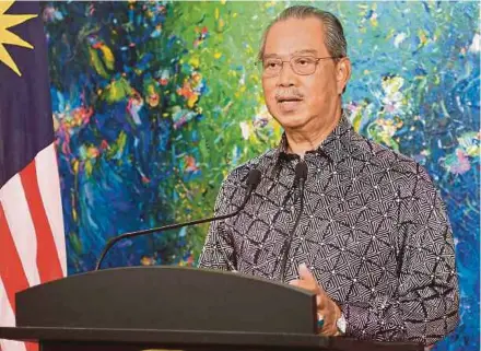  ?? BERNAMA PIC ?? Prime Minister Tan Sri Muhyiddin Yassin delivering a televised address in conjunctio­n with Workers Day yesterday.