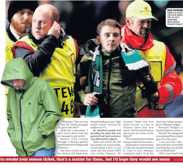  ?? Main picture: Russell Cheyne ?? MAN MARKED Hatton at Celtic Park and, below left, at court yesterday.