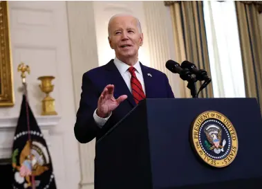  ?? ?? President Joe Biden delivers speech after signing legislatio­n that gives $95 billion in aid to Ukraine, Israel and Taiwan