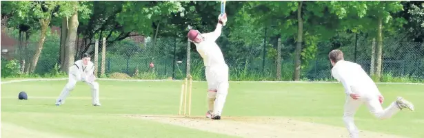  ?? Stewart Conway ?? Runcorn first XI bowler Jack Wignall shatters the timbers of Barnton batsman James Hodgkinson in the teams’ clash at Moughland Lane last Saturday which ended in a draw.