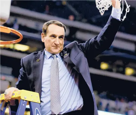  ?? GETTY FILE ?? Duke’s Mike Krzyzewski is the winningest coach in Division I men’s basketball and has won five national titles.