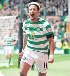  ??  ?? Celtic’s Scott Sinclair celebrates the only goal of the game