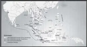  ?? Sumber: Djoko Oramono. Budaya Bahari, 2005, hlm. 55 ?? PETA Jalur Pelayaran dan Perdaganga­n di Nusantara Era Srivijaya dan Majapahit.