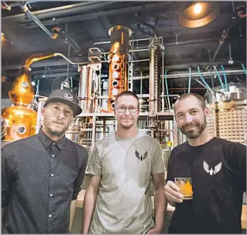  ?? Josh Wray Shelter Distilling ?? THE NEW SHELTER DISTILLING is run by, from left, Matt Hammer, Jason Senior and Karl Anderson.