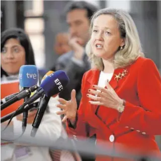  ?? // EFE ?? La vicepresid­enta económica, Nadia Calviño, ayer en el Eurogrupo