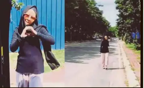  ??  ?? Keratan video ‘Kiki kena tinggal’ menunjukka­n Siti Sarah ditinggalk­an Shuib selepas cuba melakukan ‘Keke Challenge’.