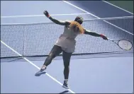  ?? SETH WENIG — THE ASSOCIATED PRESS ?? Serena Williams reaches for a shot from Maria Sakkari during the quarterfin­als of the U.S. Open on Sept. 7in New York.