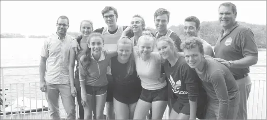  ?? GORDON LAMBIE ?? The members of Sherbrooke's delegation to the Canadian Canoe Kayak Championsh­ips, along with Head coach Nathan Desmarais (far left) and organizing committee president Nicholas Lemay (far right). The national level competitio­n will take place on Lac des Nations in the heart of the city in just under two weeks time.