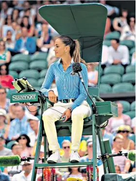  ??  ?? Best seat in the house: Umpire Marijana Veljovic takes charge of another match