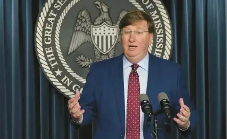  ?? ROGELIO V. SOLIS/AP ?? Mississipp­i Gov. Tate Reeves says the state’s Medicaid expansion for new mothers is part of its “new pro-life agenda.”