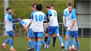  ?? Pictures: Richard Milam ?? Eversley celebrate Joe Pantony’s second goal