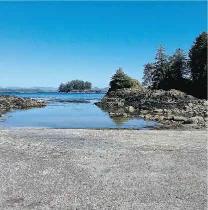  ?? Larry Pynn/ POSTM EDIA NEWS ?? ancient site where aboriginal whalers would bring harpooned whales ashore to be butchered. Rocks were the shoreline generation­s ago to allow a place for the whales to be floated in at high tide.