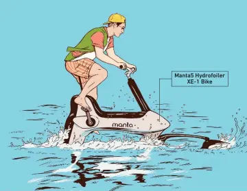  ??  ?? The Manta5 water bike can slice through water at 13 mph.