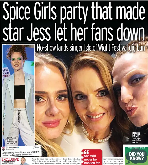  ??  ?? FUN & FAME Jess,right with Adele and Geri