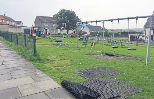  ??  ?? ‘TERRIBLE STATE’: Fraser’s Park on the Pennyland Estate in Thurso had crash mats ripped from the ground and rubbish strewn across it