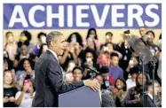  ?? MANUEL BALCE CENETA / ASSOCIATED PRESS ?? President Barack Obama speaks to students, teachers and guests Monday at Benjamin Banneker Academic High School in Washington.