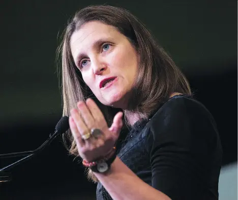  ?? LARS HAGBERG/AFP/GETTY IMAGES ?? Foreign Affairs Minister Chrystia Freeland has maintained that her priority in the NAFTA negotiatio­ns is a “good deal,” not a fast deal. But in the wake of a missive from the U.S. trade representa­tive, the talks now look like they could last into 2019.