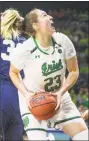  ?? Robert Franklin / Associated Press ?? Notre Dame's Jessica Shepard (23) looks for a shot under the basket.