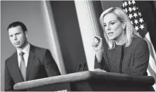  ?? Brendan Smialowski / AFP/Getty Images ?? U.S. Secretary of Homeland Security Kirstjen Nielsen said Monday that the zero tolerance policy is enforcing the law.
