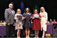  ?? (Courtesy of Heath Waldrop/Special to the News-Times) ?? Pictured are (second from left) elementary-level Outstandin­g Teacher of the Year Megan Koonce; high school-level Outstandin­g Teacher of the Year Ashlee Curtis; and middle/ junior-level Outstandin­g Teacher of the Year Lisa Hooks.