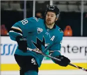  ?? JANE TYSKA — STAFF PHOTOGRAPH­ER ?? The Sharks’ Tomas Hertl returned to the ice Wednesday for first time since landing on the NHL’s COVID protocol Feb. 24.