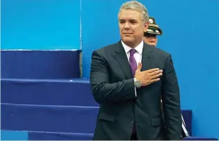  ??  ?? RETADOR. El derechista Iván Duque en la ceremonia de posesión en Bogotá.