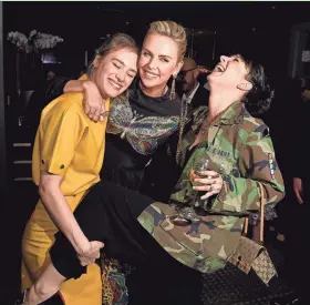  ?? GETTY IMAGES ?? Mackenzie Davis (from left), Charlize Theron and Diablo Cody pose at the after party for the premiere of “Tully” in Los Angeles April 18.