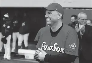  ?? File photo by Ernest A. Brown ?? Pawtucket mayor Donald Grebien (center) said he knows he can’t control everything about the PawSox’ stadium situation, but he knows he can trumpet how important the team is to the Valley.