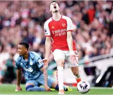  ?? — AFP file photo ?? Arsenal’s Gabriel Martinelli reacts during a league match.