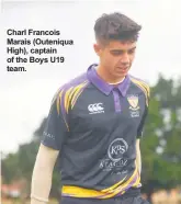  ?? ?? Charl Francois Marais (Outeniqua High), captain of the Boys U19 team.