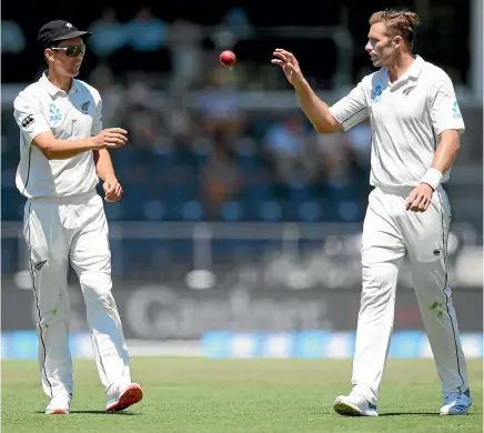  ??  ?? One bowls left-arm, the other is right-arm; one swings it into the batsmen, the other moves it away; Trent Boult, left, and Tim Southee complement each other perfectly.