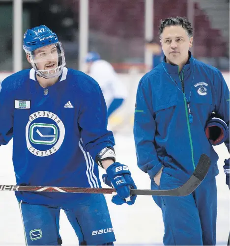  ?? JASON PAYNE ?? Sven Baertschi practices in a protective face shield. Fans hope the winger’s return to action will help turn the team’s fortunes around.