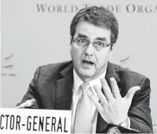  ?? Salvatore Di Nolfi / Associated Press ?? World Trade Organizati­on Director General Roberto Azevedo says conversati­ons are underway on complaints about China.