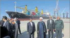  ?? AP ?? Iranian President Hassan Rouhani (centre) at the inaugurati­on of the port of Chabahar.