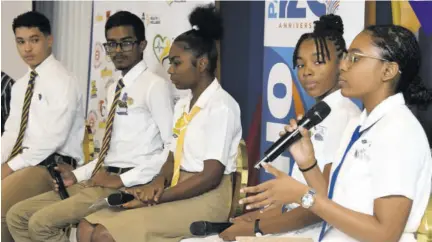  ?? ?? Student panellists (from left) Ardenne High School’s James Wemyss-gorman and Nathanael Tadepalli; Garvey Maceo High School’s Rihanna Reid; Immaculate Conception High School’s Jhonelle Knight and Alexcia Cooper share their views on the addictive use of vaping products among their peers during the World Tobacco Day Youth Forum held at the Jamaica Pegasus hotel in Kingston on Wednesday.
